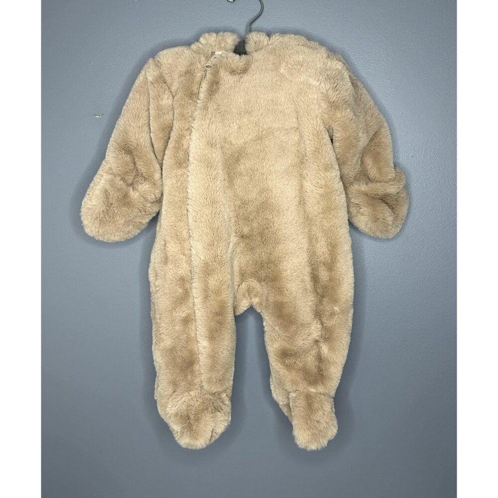 First Wish‎ Snowsuit Baby 3-6 Months Tan Faux Fur Hood Ears Footed Lined SO SOFT